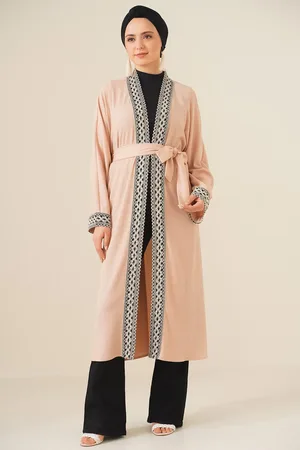 Bigdart 5865 Langer Kimono Aus Besticktem Strick – Keks für Damen - 40