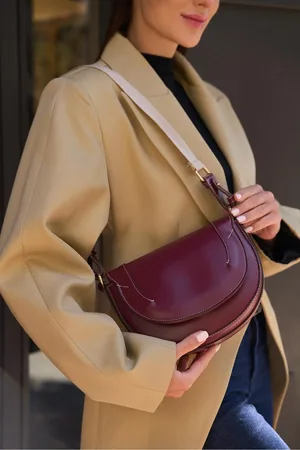 Madamra Burgunderrot Kontrast Genäht Crossbody Hand Und Umhängetasche für Damen - One Size