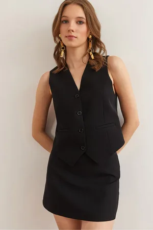 Olalook Schwarze Fleto Pocket Premium Gefütterte Doppelweste Ylk- 19000057 für Damen - S