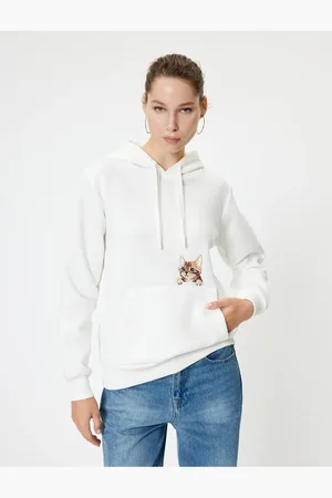 Koton Übergroßes Sweatshirt Mit Kapuze Und Taschendetail Mit Katzenstickerei für Damen - M