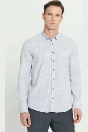 Altınyıldız Classics Anthrazitfarbenes Slim-fit-slim-fit-hemd Mit Geknöpftem Kragen Und Leinenoptik Aus 100 % Baumwolle für Herren - S