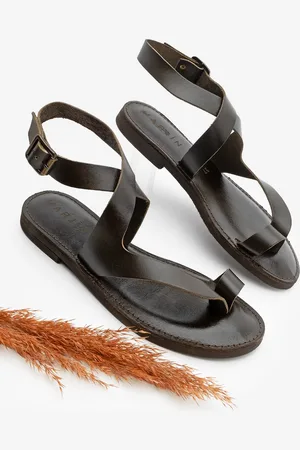 Marjin Sandalen Aus Echtem Leder – Flip-flops, Knöchelriemen, Lässig, Vidor Brown für Damen - 39