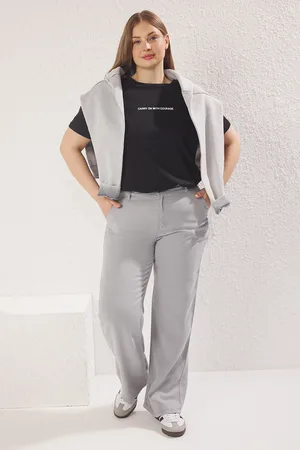 Trendyol Graue Jeans Mit Hoher Taille, Umweltfreundlicher, Weites Bein, Dünn/sommer, Große Größe, Weites Bein, für Damen - 50