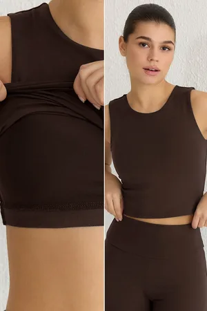Trendyol Braunes, Zweilagiges Strickoberteil/bluse Aus Weichem Stoff Mit Sport-bh Mit Polsterung Innen für Damen - S