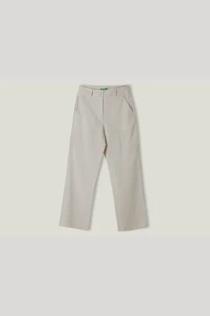 Benetton Cremefarbene Hose Aus Seersuckerstoff Mit Normaler Passform für Damen - 34