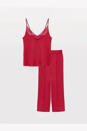 LC Waikiki Pyjama-set Aus Satin Mit V-ausschnitt, Spitzendetail Und Riemchen für Damen - 2XL