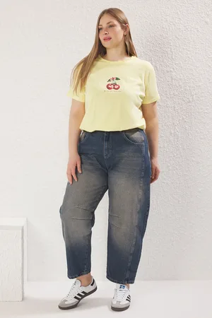 Trendyol Blaue Jeans Mit Hoher Taille Und Baggy-passform In Übergröße für Damen - 50