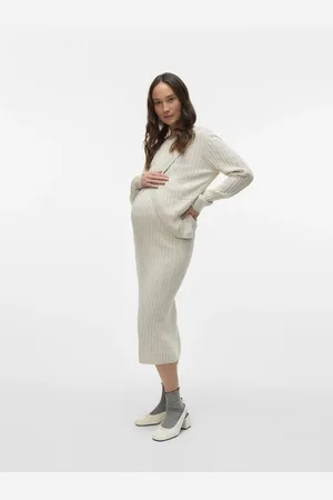 Mama;licious Gestricktes Oberteil Normal Geschnitten Rundhals Gerippte Ärmelbündchen Strickoberteil für Damen - M
