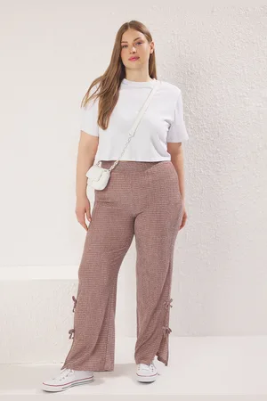 Trendyol Tile-hose Mit Weitem Bein Und Hoher Taille, Schleife, Detailliert, Große Größe für Damen - 3XL