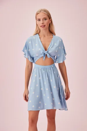 Suwen Kurzes Strandkleid Gänseblümchenmuster für Damen - M