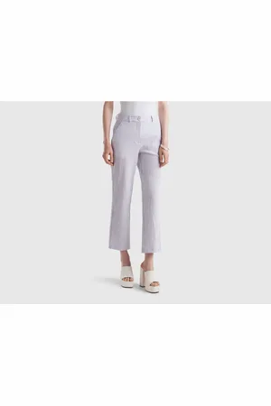 Benetton Blaue Hose Aus Seersuckerstoff Mit Normaler Passform für Damen - 38