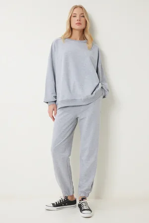 Happiness istanbul Meliertes Oversize-strick-trainingsanzug-set Mit Rundhalsausschnitt für Damen - 36