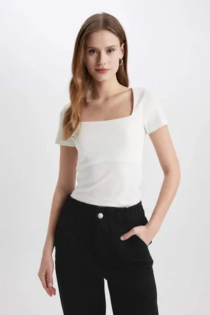 DeFacto Slim-fit Slim-fit-camisole Mit Quadratischem Ausschnitt Und Kurzen Ärmeln C4728ax24sp für Damen - XL