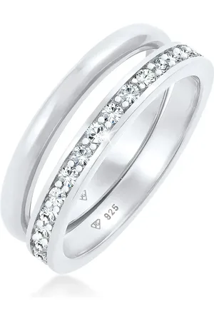 Elli Memoire-ring-bandring Aus 925er-silber Mit Kristallen – Basic 2er-set für Damen - 54