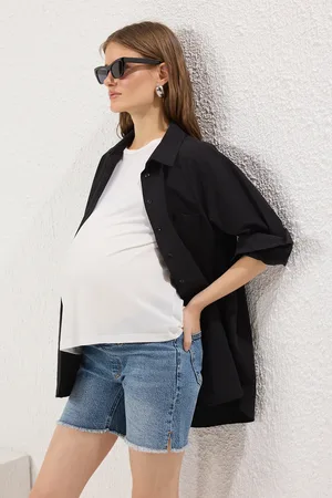 Trendyol Blaue Umstands-jeansshorts Mit Elastischen Seiten für Damen - 40