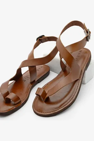 Marjin Sandalen Aus Echtem Leder – Flip-flops, Knöchelriemen, Lässig, Vidor Tan für Damen - 36