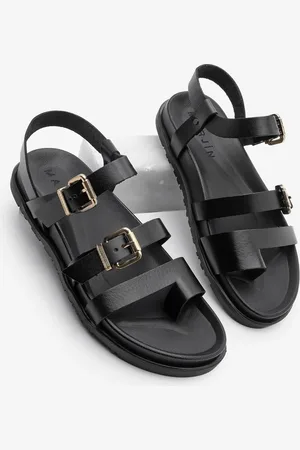 Marjin Sandalen Aus Echtem Leder – Flip-flops, Schnallen, Lässige Schwarze Tusa für Damen - 36