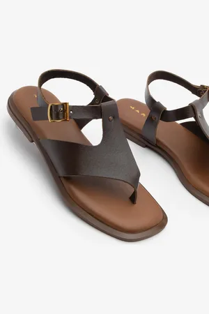 Marjin Echtes Leder Flip Flops Casual Sandalen Vomin Kaffee für Damen - 36