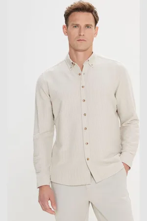 Altınyıldız Classics Slim Fit Hemd Mit Leinen-look Und Seersucker-muster – Geknöpfter Kragen für Herren - L