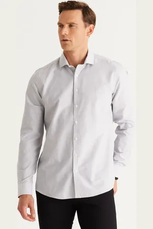 Altınyıldız Classics Hemd Aus 100 % Dobby-baumwolle In -grauer Slim-fit-passform Mit Kleinem Italienischem Kragen für Herren - L