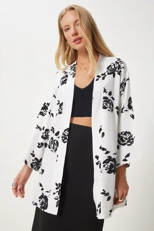 Happiness istanbul Weißer Gemusterter Viskose-kimono für Damen - 36