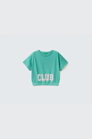 Benetton Mintgrünes, Glitzerndes, Kurzes T-shirt Mit Slogan-aufdruck Für Mädchen für Damen - 13–14 Jahre