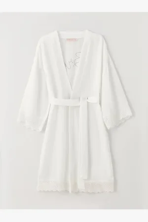 LC Waikiki Morgenmantel Aus Satin Mit Schalkragen Und Braut-print, Langärmelig für Damen - S