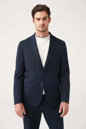Avva Ungefütterte Bi-stretch-jacke Mit Doppelschlitz In Marineblau A31y4000 für Herren - 52