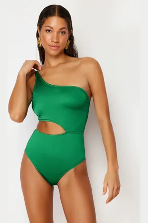 Trendyol Grüner Single-shoulder-cut-out/fenster-regulärer Mayokini für Damen - 44
