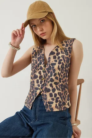 Bianco Lucci Weste Mit Leopardenmuster Und V-ausschnitt für Damen - L