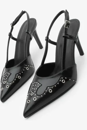 Marjin Stiletto Pointed Toe Back Open Trock Studded Shoes Darkon - 36