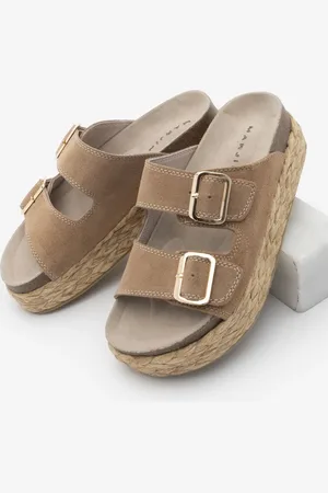 Marjin Hausschuhe Aus Echtem Leder, Dicke Strohsohle Und Zwei Riemen, Lässig, Camel Lumet für Damen - 39
