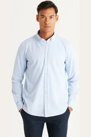 Altınyıldız Classics Hellblaues Slim-fit-strickhemd Mit Schmalem Schnitt, Knopfkragen Und Piqué-muster für Herren - L