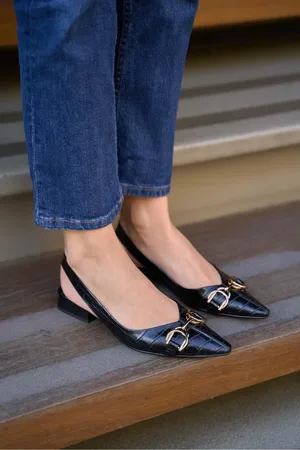 Madamra Schwarze Krokodil-ballerinas Mit Accessoires Und Detaillierten Details für Damen - 39