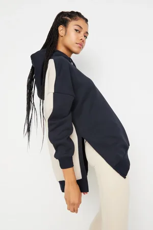 Trendyol Marineblaues Farbblock-fleece-strick-sport-sweatshirt Mit Breiter Passform für Damen - M