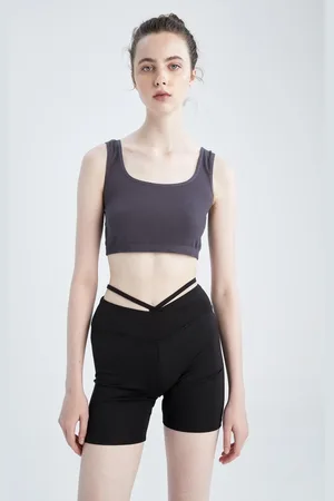 DeFacto Passgenauer, Nahtloser, Nahtloser Bh Mit Rundhalsausschnitt. Gerippter Sport-bh für Damen - M