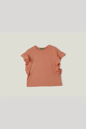 Benetton T-shirt Mit Rüschenärmeln Aus Leinenmischung In Korallenrot Für Mädchen Koralle für Damen - 6–7 Jahre