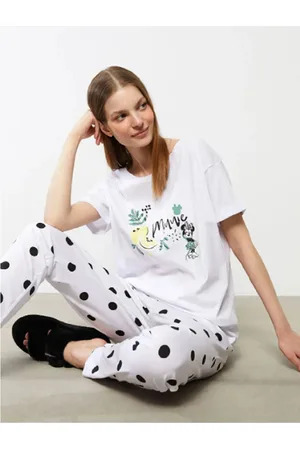 LC Waikiki Lcw Dream Pyjama-set Aus Baumwolle Mit Rundhalsausschnitt Und Minnie-maus-aufdruck, Kurzärmlig für Damen - XS