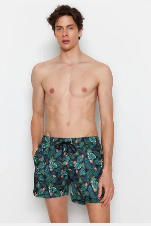 Trendyol Grüner Badeanzug Mit Tropischem Aufdruck Badeshorts In Standardgröße für Herren - XL