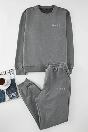 Trendyol Dunkelgraues, Besticktes Strick-pyjama-set Mit Normaler Passform für Herren - S