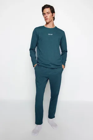 Trendyol Petrolfarbenes Bedrucktes Pyjama-set Aus Strick In Normaler Passform - für Herren - M