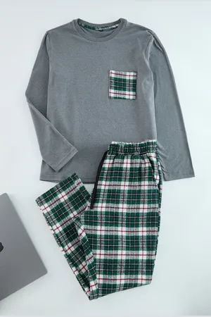 Trendyol Grünes, Kariertes, Gemustertes, Gewebtes Pyjama-set für Herren - S