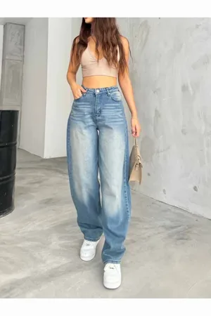 BİKELİFE Locker Geschnittene, Bequeme Baggy-jeanshose Mit Weitem Bein für Damen - 40