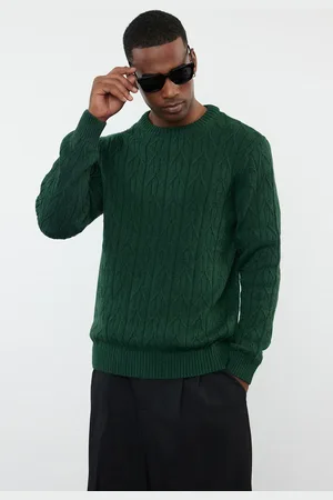 Trendyol Smaragdgrüner, Normaler, Strukturierter Pullover Mit Rundhalsausschnitt für Herren - L