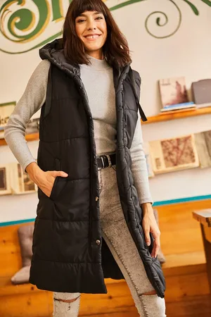 Olalook Schwarze Pufferweste Mit Kapuze Und Taschen für Damen - M