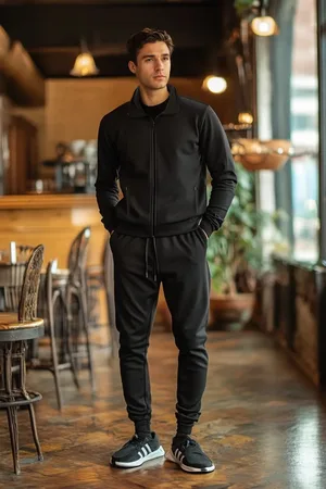Trendyol Schwarzes Basic-trainingsanzug-set Mit Reißverschluss – Regular Fit für Herren - XL