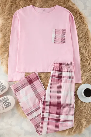 Trendyol Pyjama-set Aus 100 % Baumwolle Mit Karomuster Und Taschendetail für Damen - M