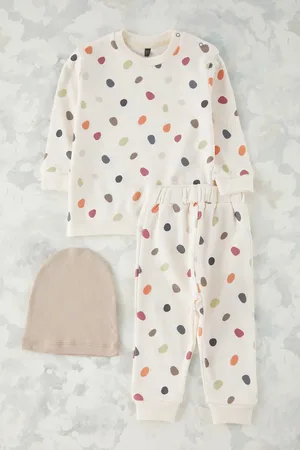Trendyol 3-teiliges Unisex-baby-set Aus 100 % Baumwolle Mit Gepunktetem Strick-unterteil Und Oberteil - 12–18 Monate