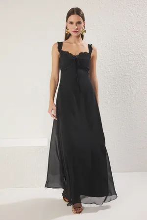 Trendyol Schwarzes, Schickes A-linien-abendkleid Aus Chiffon Für Den Abschlussball für Damen - 34