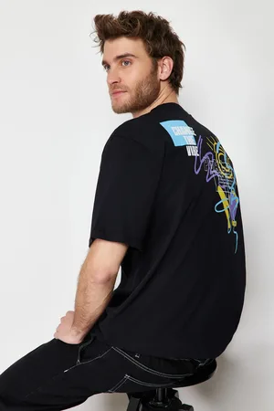 Trendyol Schwarzes Oversize-baumwoll-t-shirt Mit Textdruck – für Herren - L